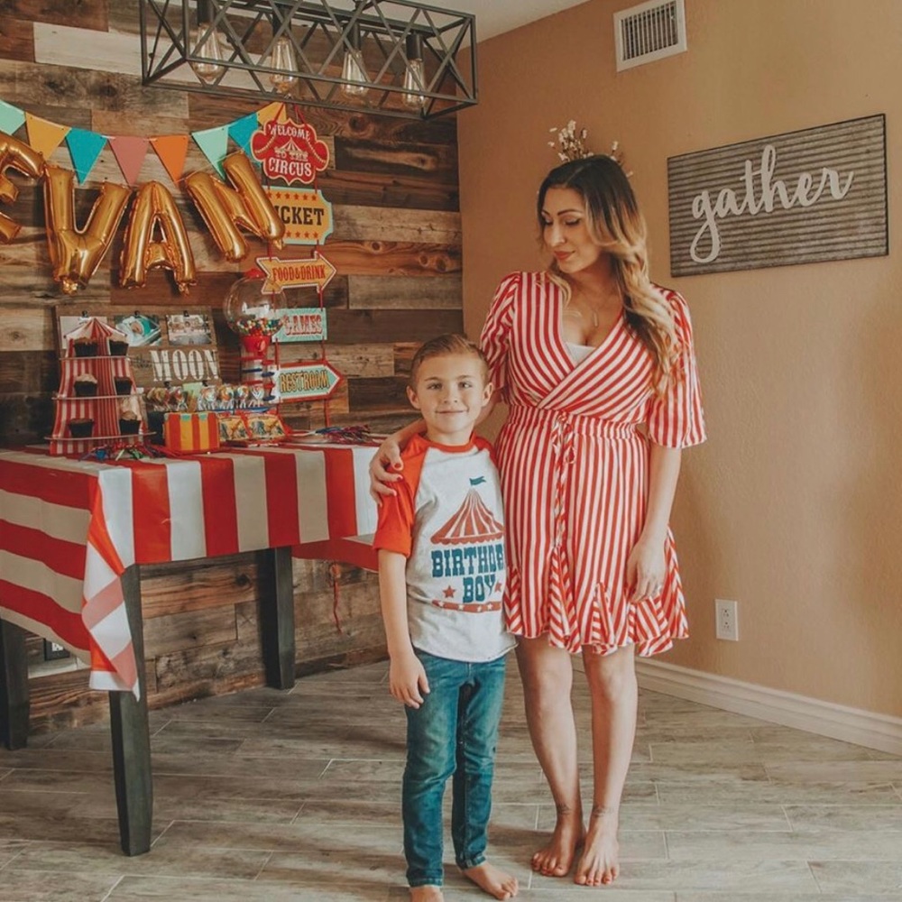 Red and white striped dress